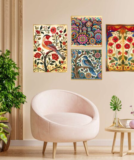 Set of Four Wall Paintings for Wall Dacoration Golden Framed Wall Paintings for Living Room & Bedroom Wall Art for Home Decoration & Office Wall Décor (13x10 inch CH-GD4-5)