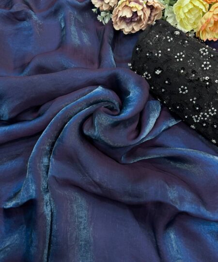 Women's Iridescent Dual-Tone Silk Saree with All-Over Sequin Embellished Blouse Piece